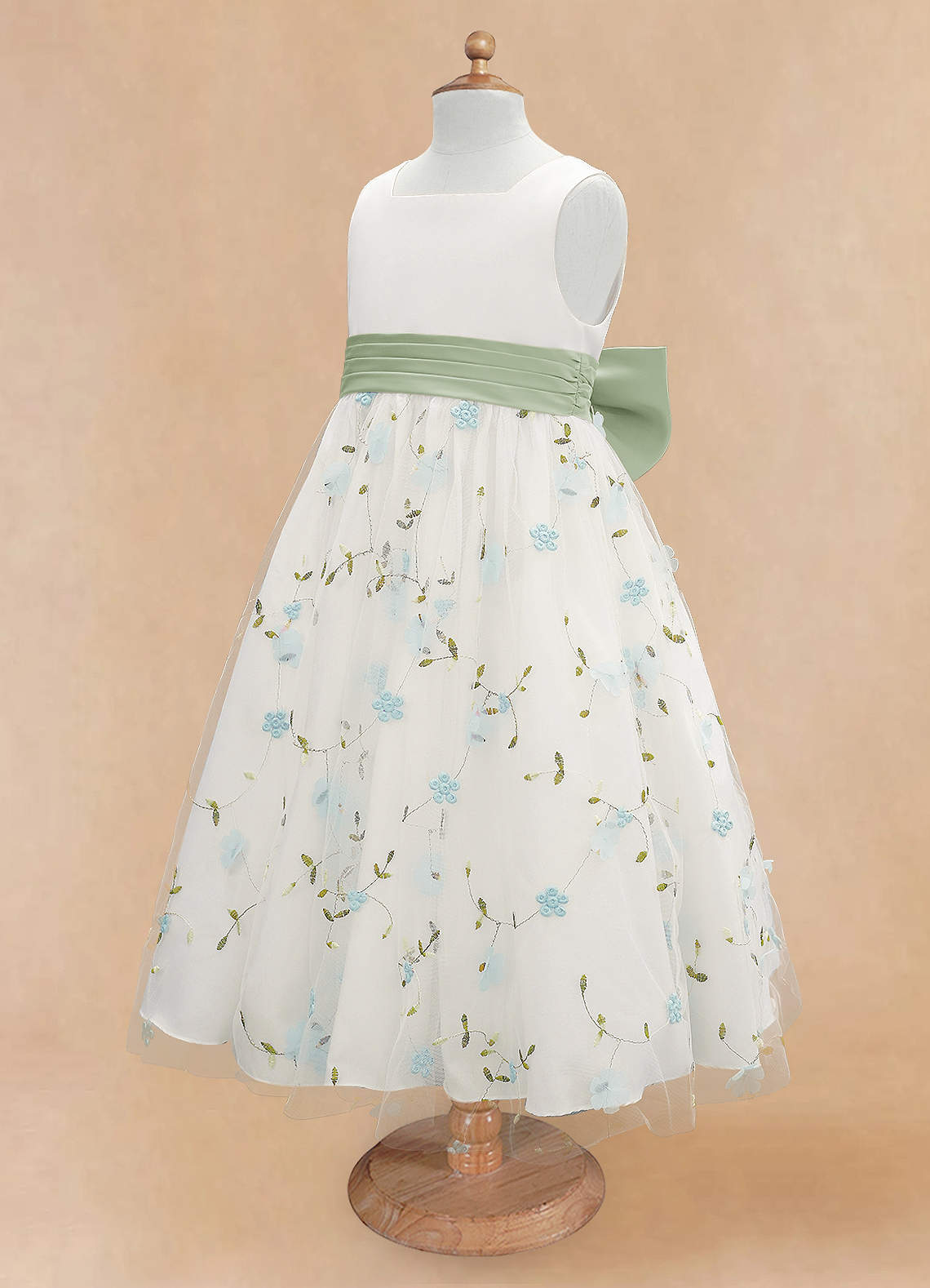 Azazie Pollie Flower Girl Dresses Sky Blue Dusty Sage A-Line Bow Tulle Dress image11