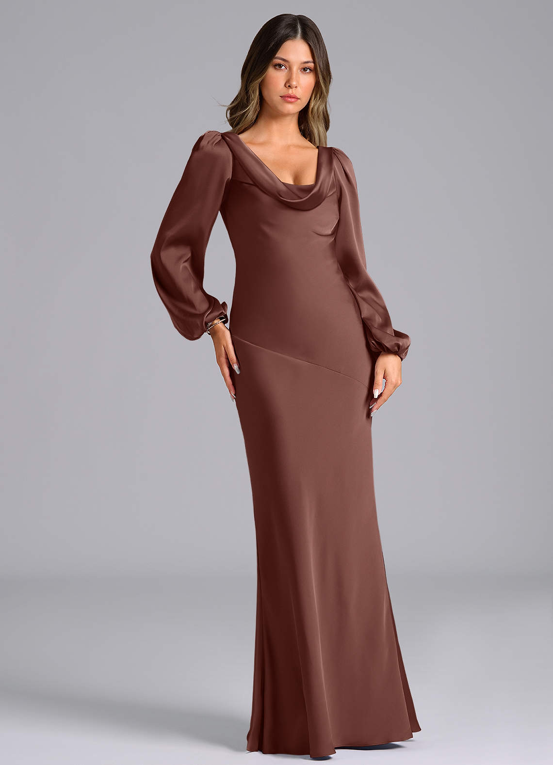 Azazie Melani Ready to Ship Espresso Stretch Satin Bridesmaid Dresses |  Azazie