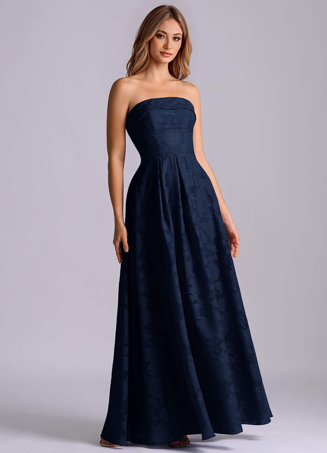 Azazie Lucienne Bridesmaid Dresses Dark Navy A-Line Strapless Floral Burnout Dress image2