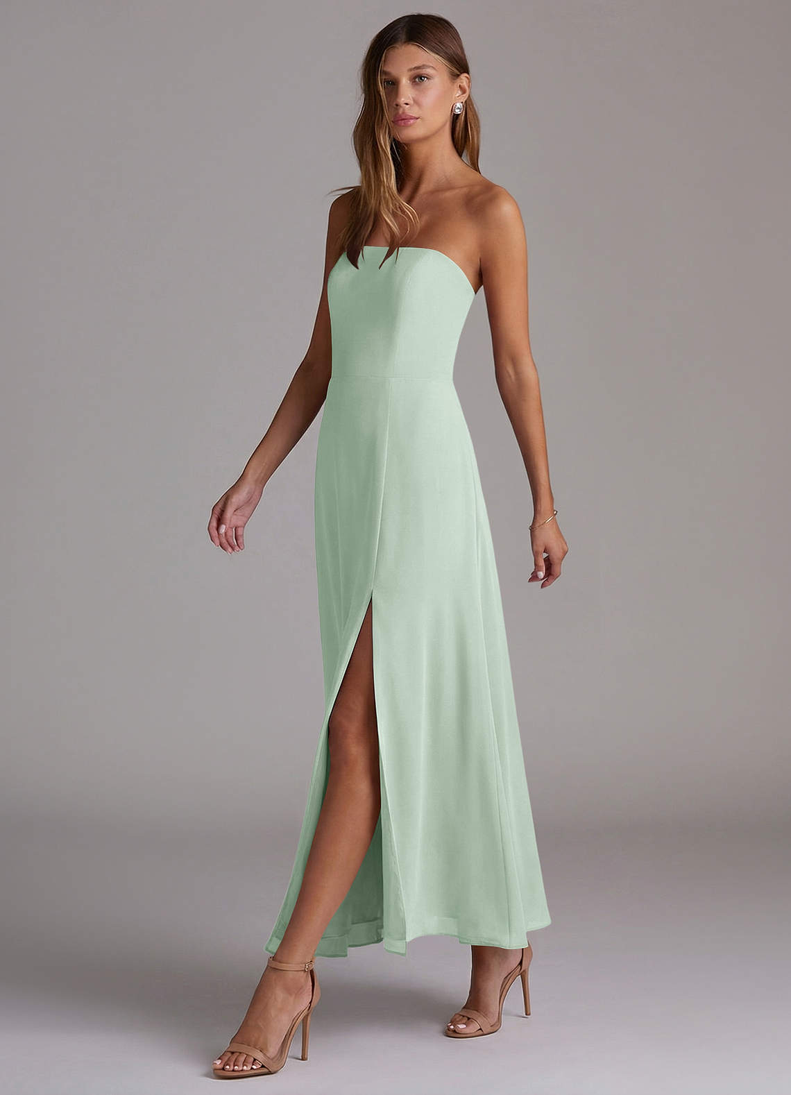 Azazie Wren Vestidos de madrinha de casamento Vestido Agave de Chiffon de Linha A com Sem alças image2