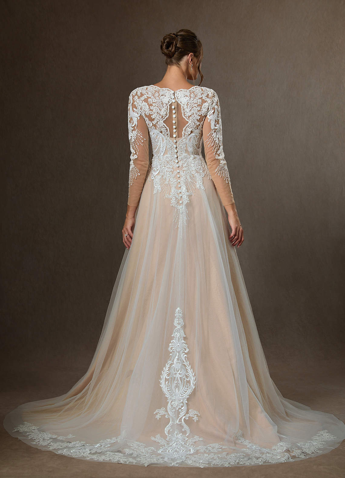 Azazie Essy Wedding Dresses Diamond White Champagne A-Line V-Neck Sequins Tulle Dress image1