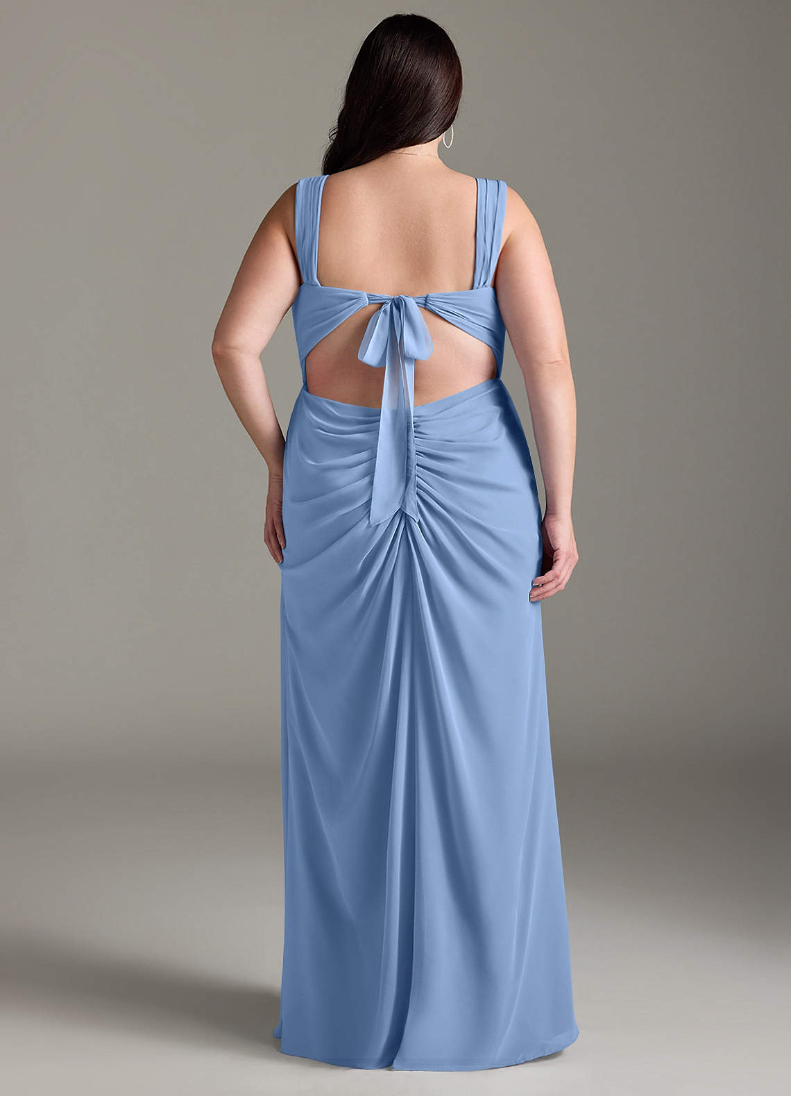 Azazie Jesaphine Bridesmaid Dresses Steel Blue Sheath Bow Chiffon Dress image8