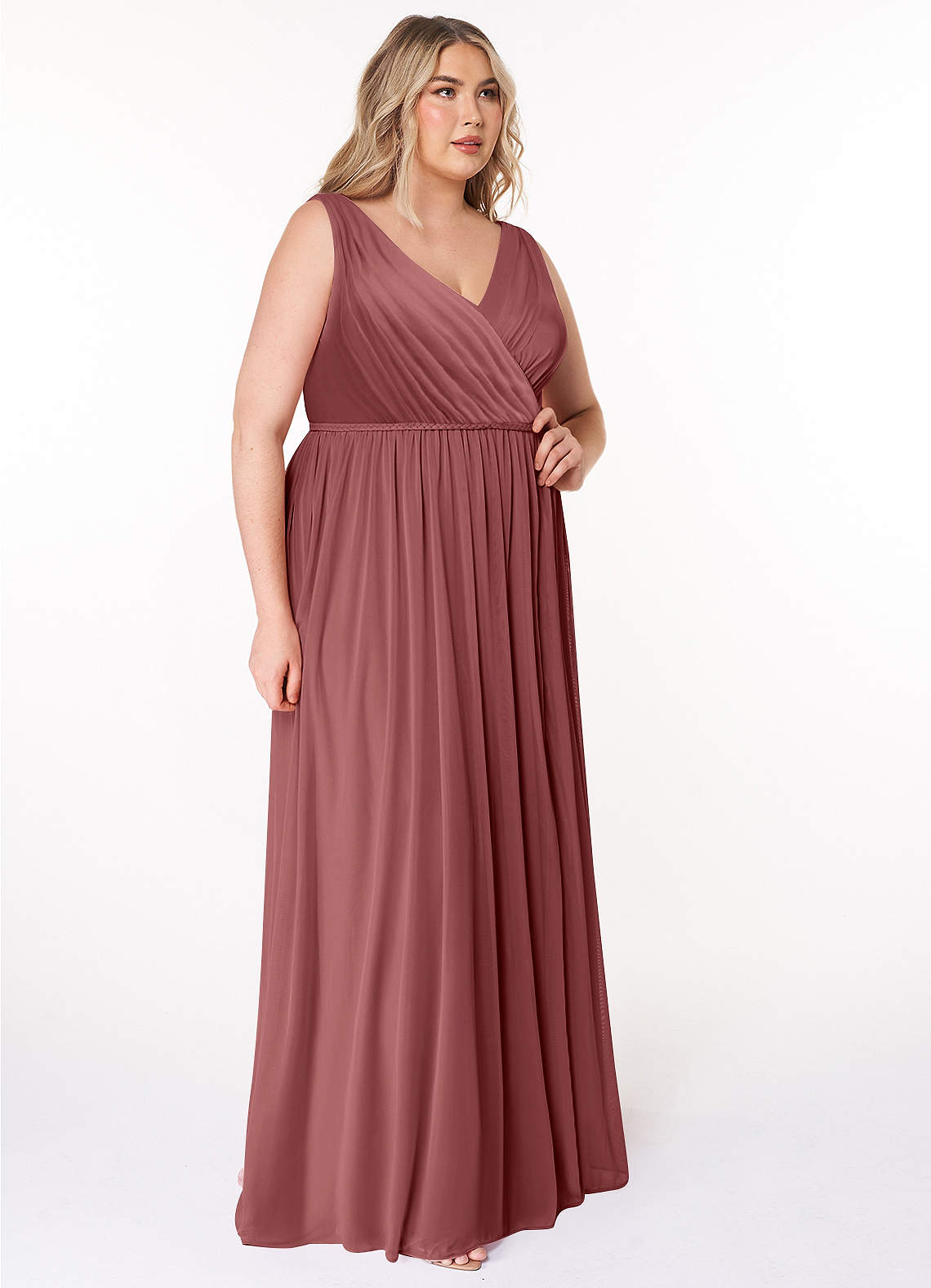 Azazie Tanicia Bridesmaid Dresses Amethyst A-Line V-Neck Pleated Mesh Dress image7