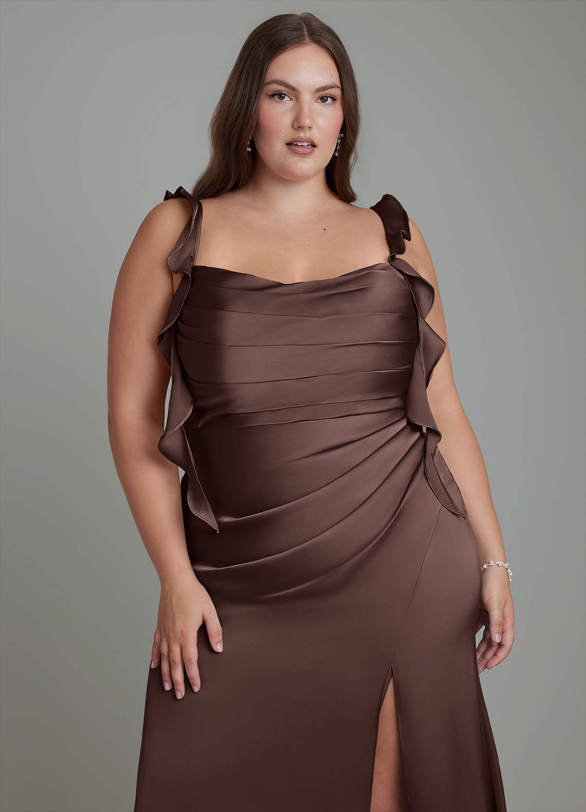 Azazie Jessamine Bridesmaid Dresses Ganache Sheath Corset Stretch Satin Dress image9