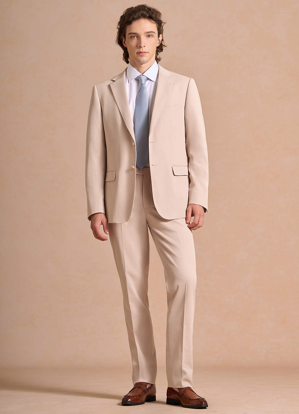 front Carter Tan Cotton Linen Blend Suit