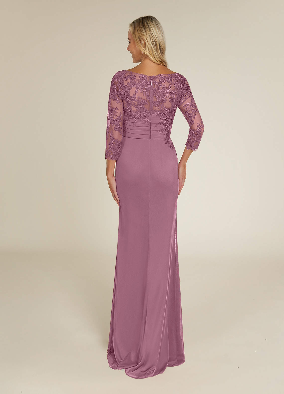 mauve formal dress with sleeves Mauve Long Sleeve Long Formal Dress with Embroidery Silver/Mauve / 18 main image 1