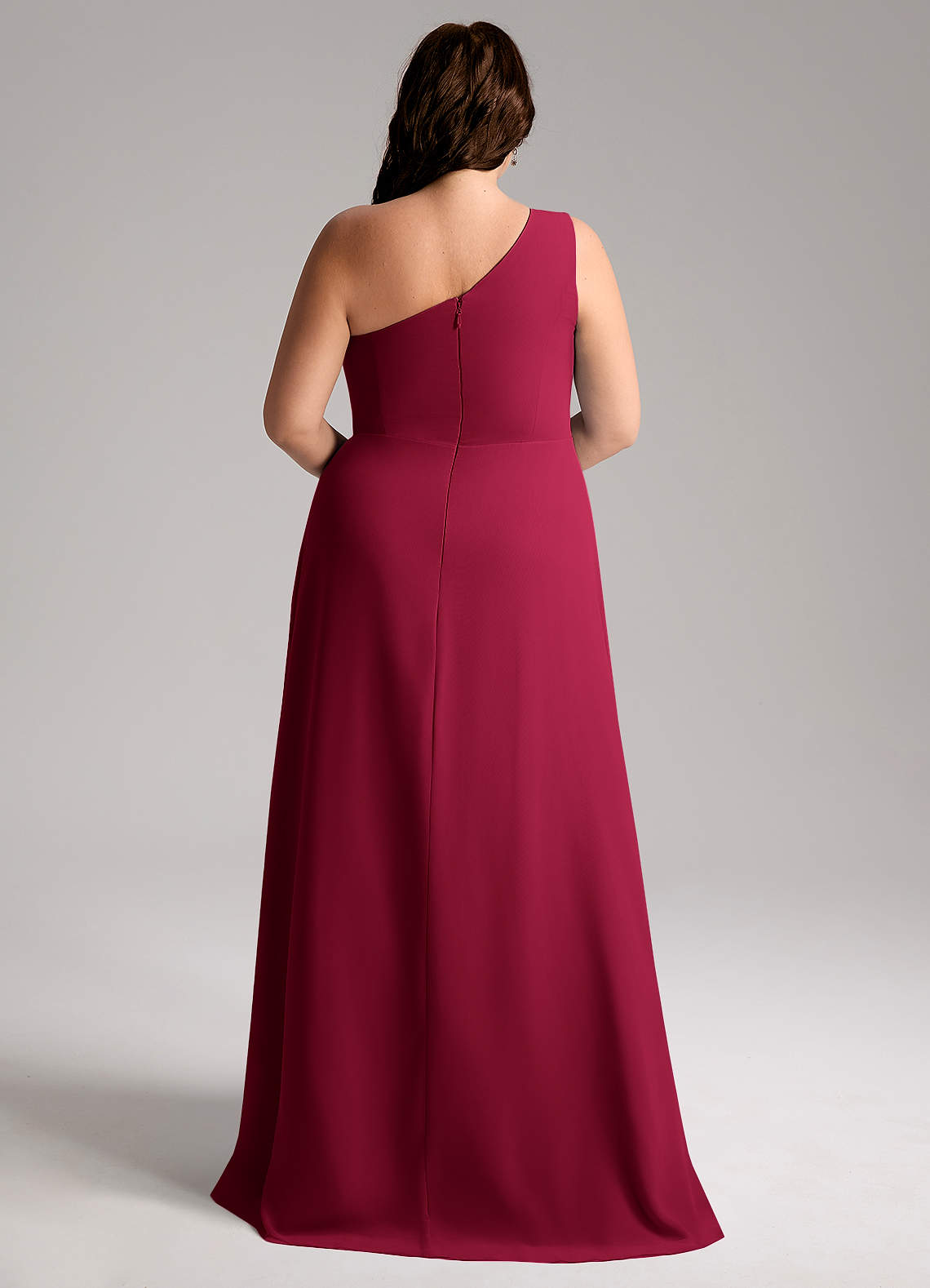 Azazie Brooke Bridesmaid Dresses Burgundy A-Line One Shoulder Chiffon Dress image8