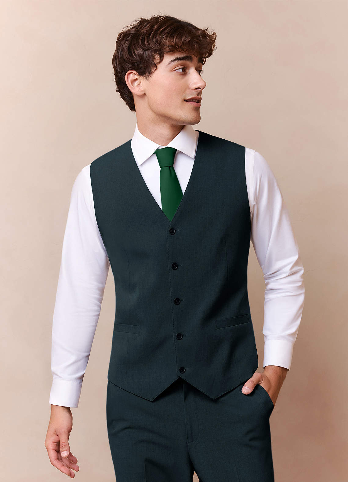 front Savile Dark Green Wool Blend Suit Vest