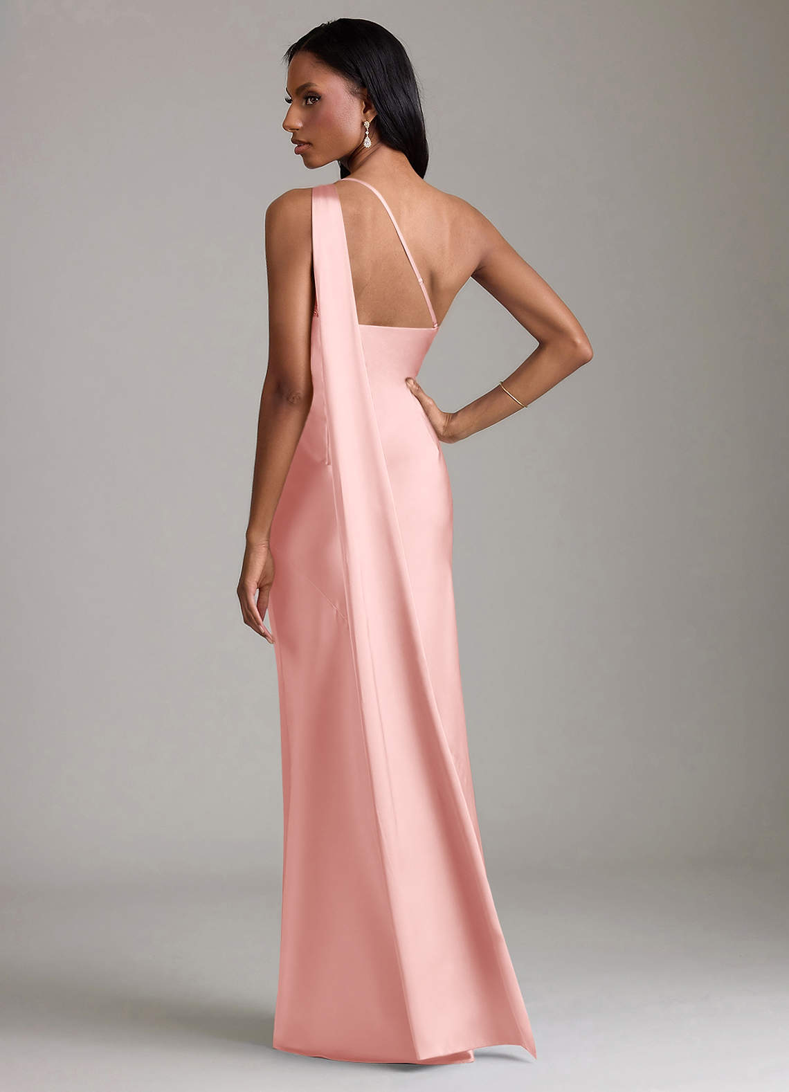 Azazie Juniper Brudtärnklänningar Klä av Sjöjungfru i Stretch Satin Ena axeln Puderrosa image5