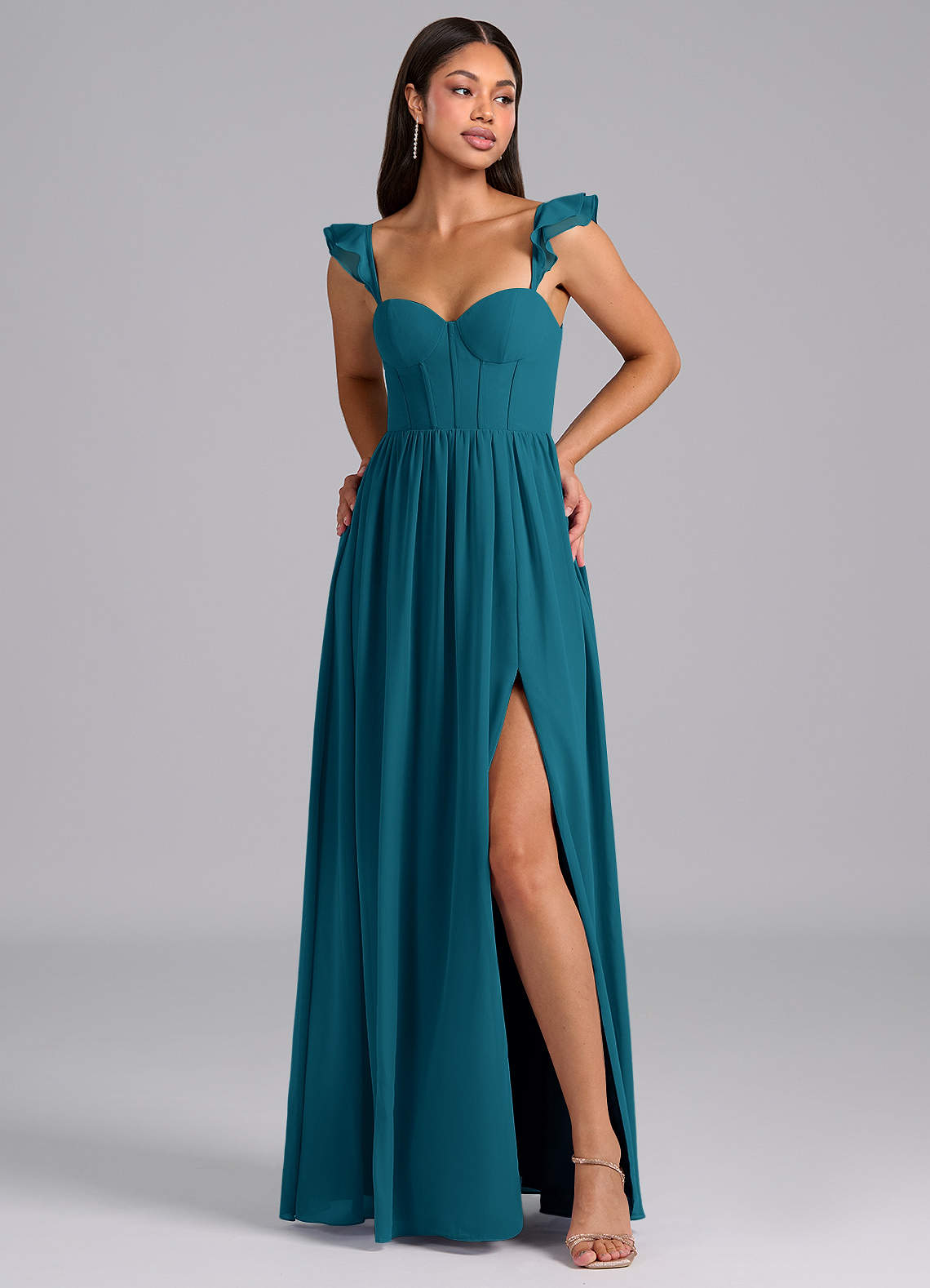 Azazie Denisse Bridesmaid Dresses Ink Blue A-Line Ruched Chiffon Dress image1