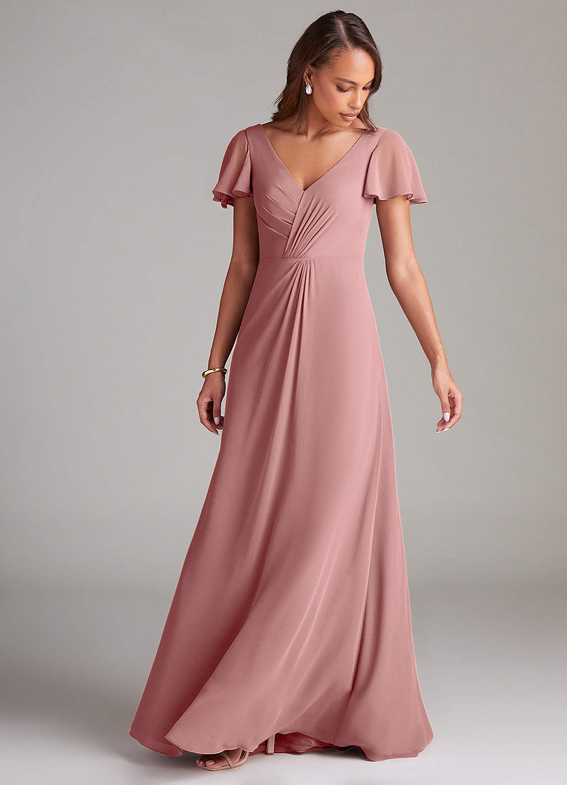 Azazie Soren Bridesmaid Dresses Dusty Rose A-Line Ruched Chiffon Dress image4
