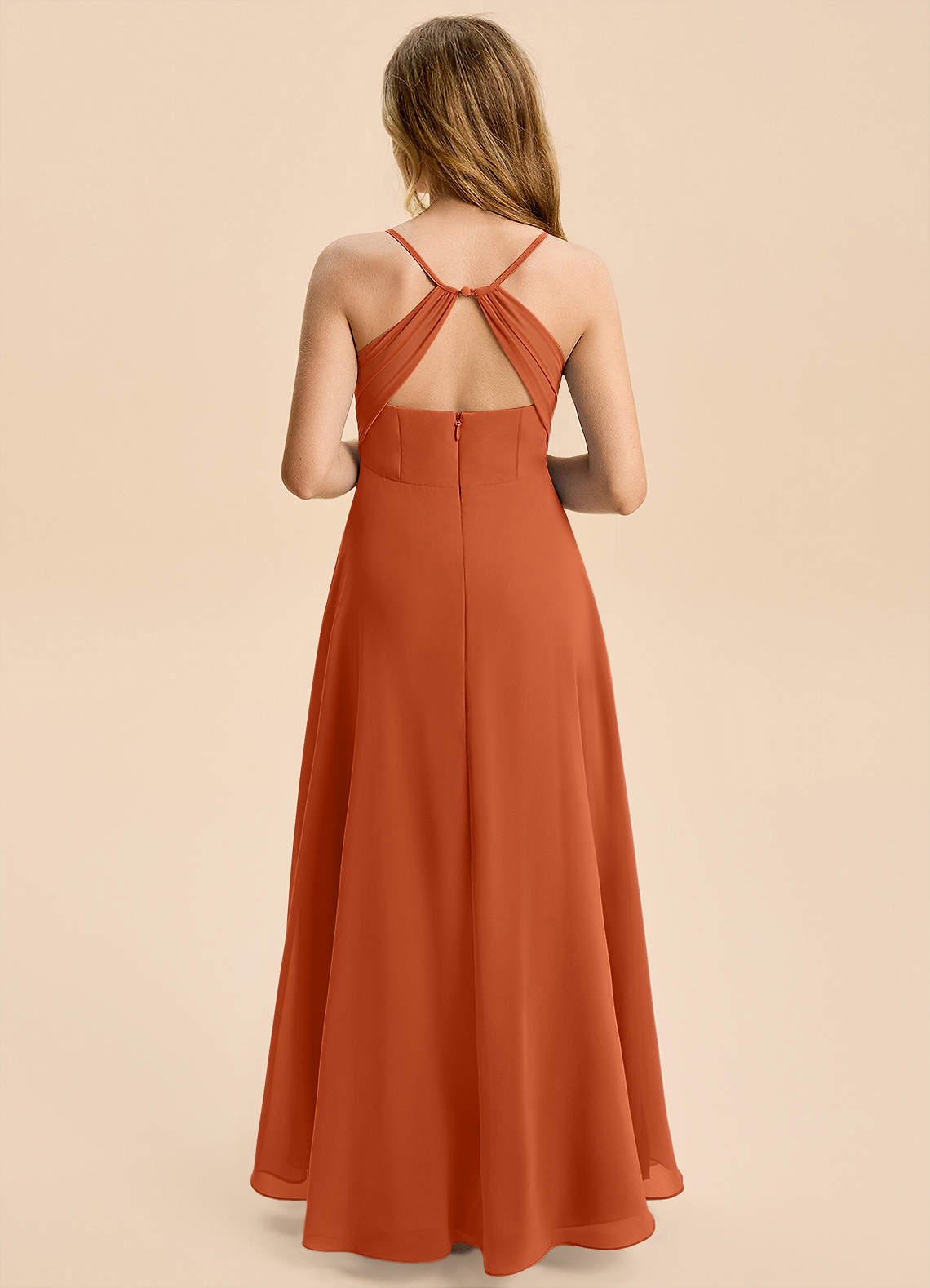 Azazie Gia Junior Burnt Orange A-Line Pleated Chiffon Dress image1