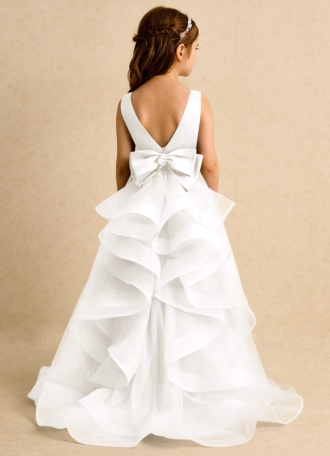 Azazie Lior Robe Demoiselle D'honneur Fillette Robe Princesse en Tulle Plissée Ivoire image6