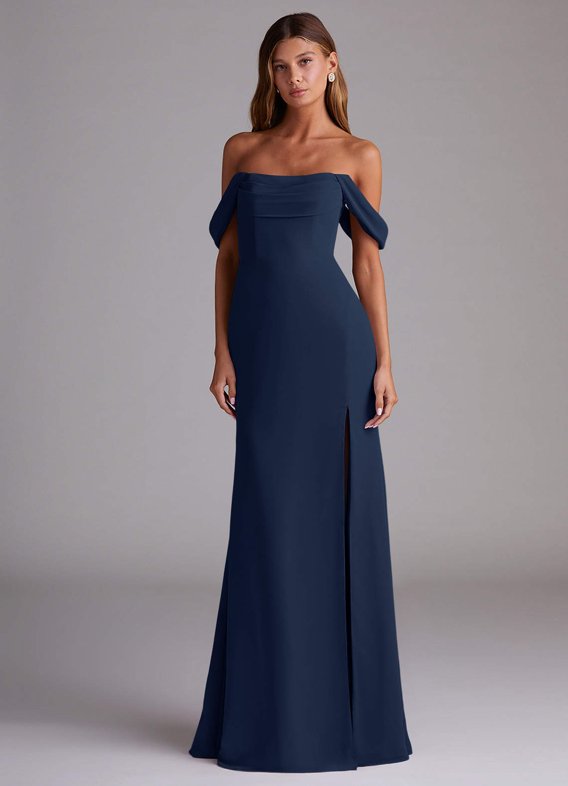 Azazie Saige Bridesmaid Dresses Dark Navy A-Line Off the Shoulder Chiffon Convertible Dress image2