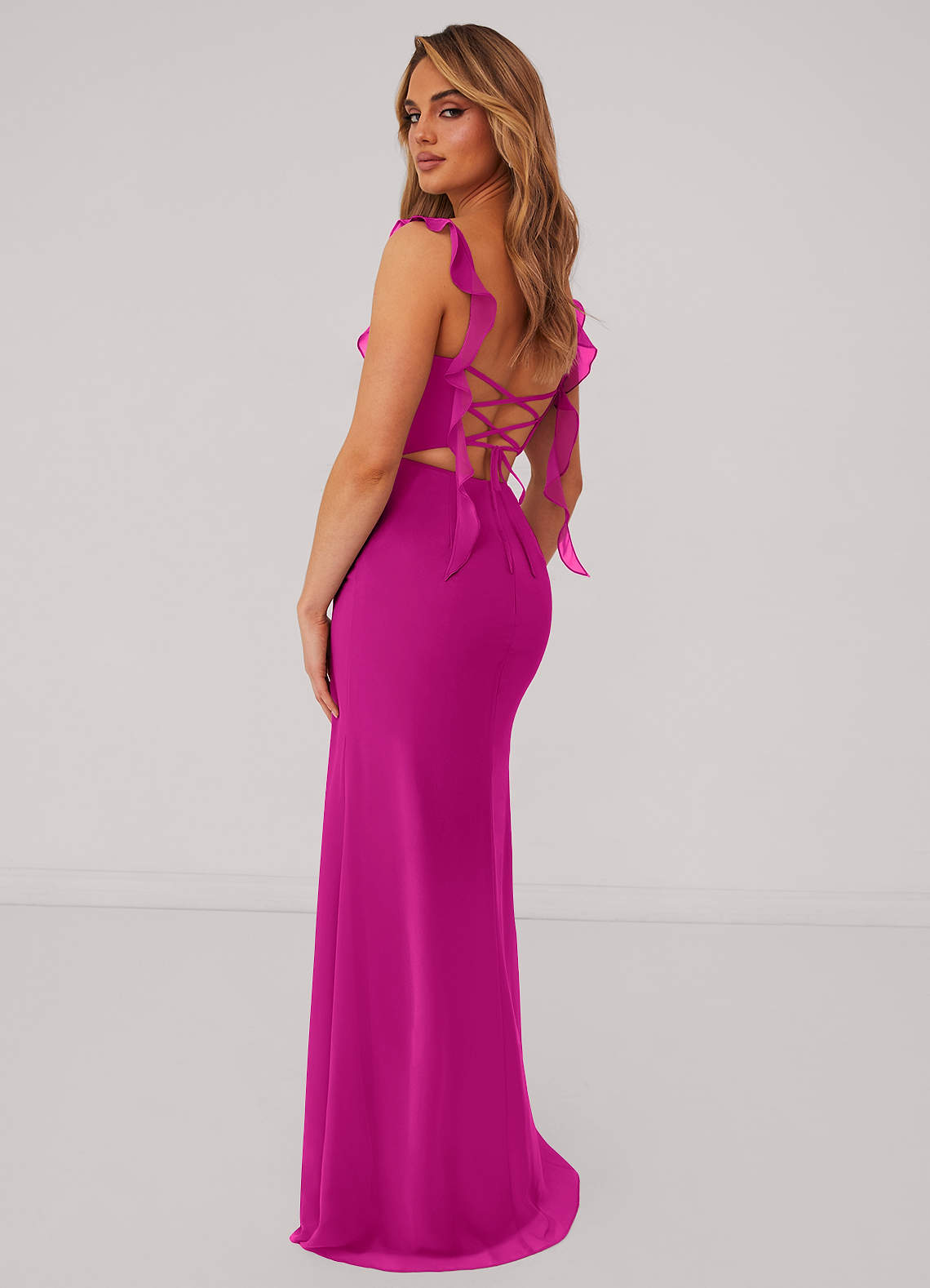 Barbie ♥ Azazie Vestidos de damas de honor Vestido de Fucsia de Gasa de Corte Sirena con Corsé image2