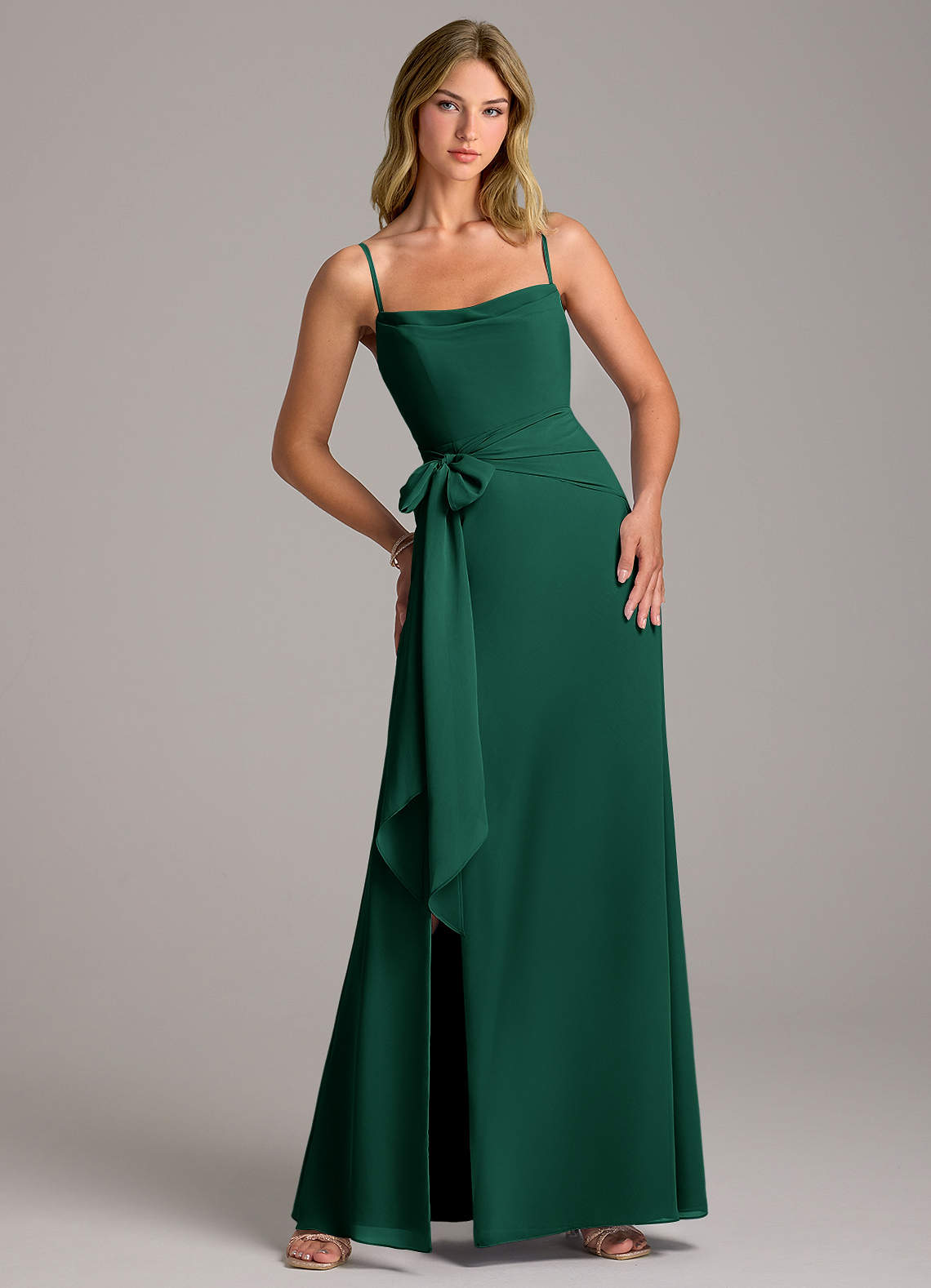 Azazie A-Line Cowl Neck Floor-Length Chiffon Bridesmaid Dresses - Emerald Azazie A-Line Cowl Neck Floor-Length Chiffon Bridesmaid Dresses - Emerald