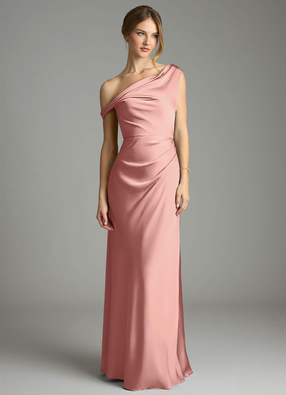 Azazie Emerson Bridesmaid Dresses Rosette Mermaid Off the Shoulder Stretch Satin Dress image3