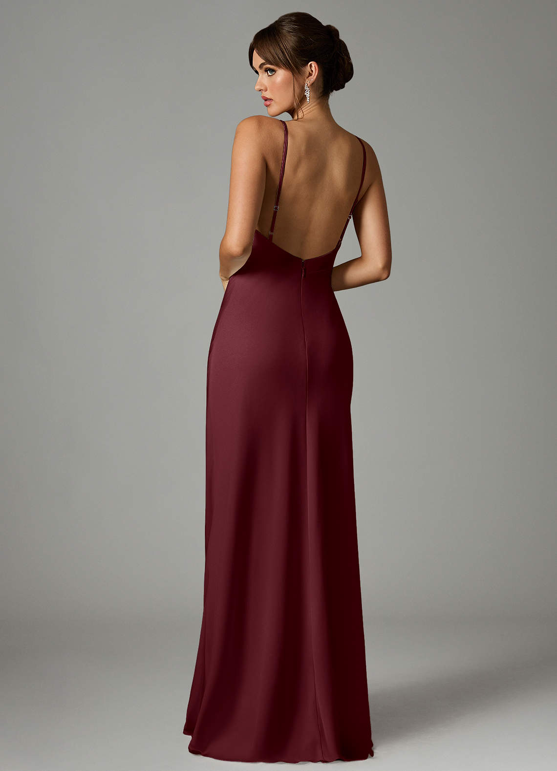 Azazie Stefania Bridesmaid Dresses Cabernet A-Line Stretch Satin Dress image1
