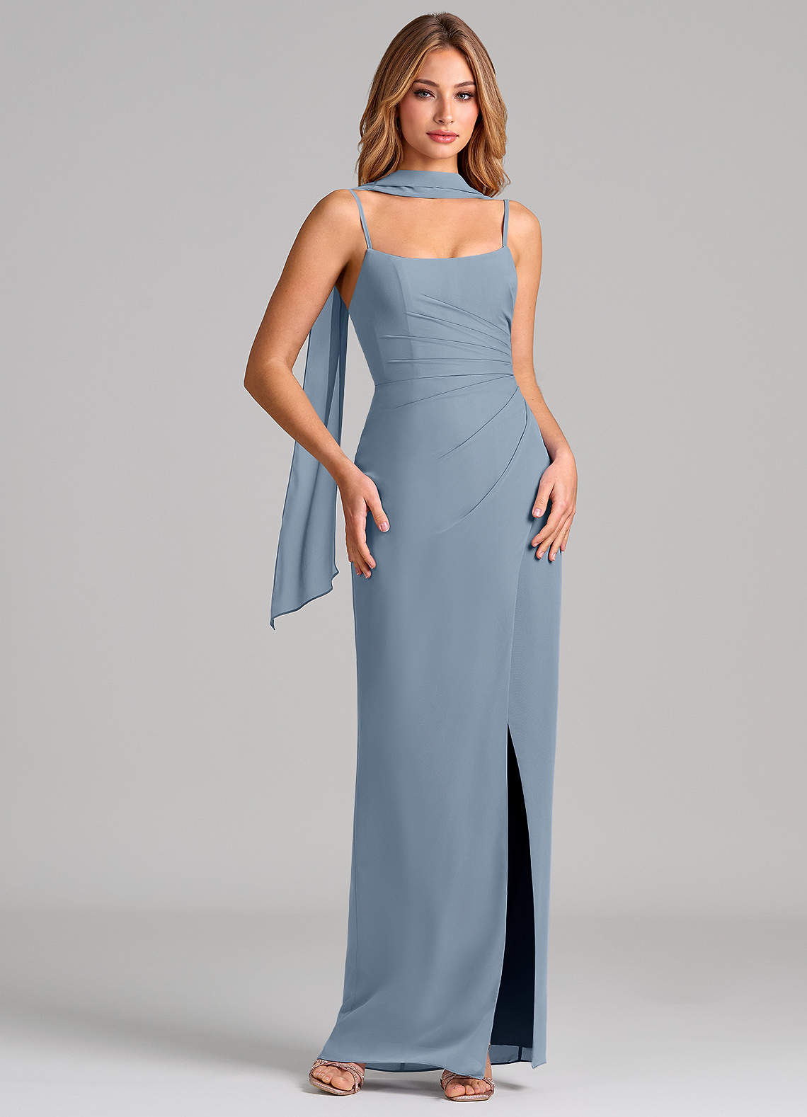 Azazie Calandra Dusty Blue Chiffon Bridesmaid Dresses | Azazie Azazie Calandra Dusty Blue Chiffon Bridesmaid Dresses | Azazie