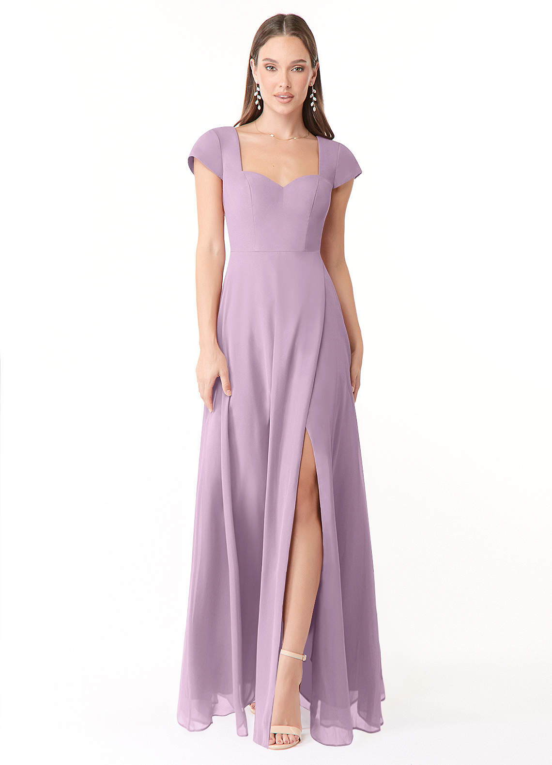 Azazie Hainsly Robes de demoiselle d'honneur Robe Trapèze en Mousseline de soie Encolure en Forme de Cœur Glycine image1