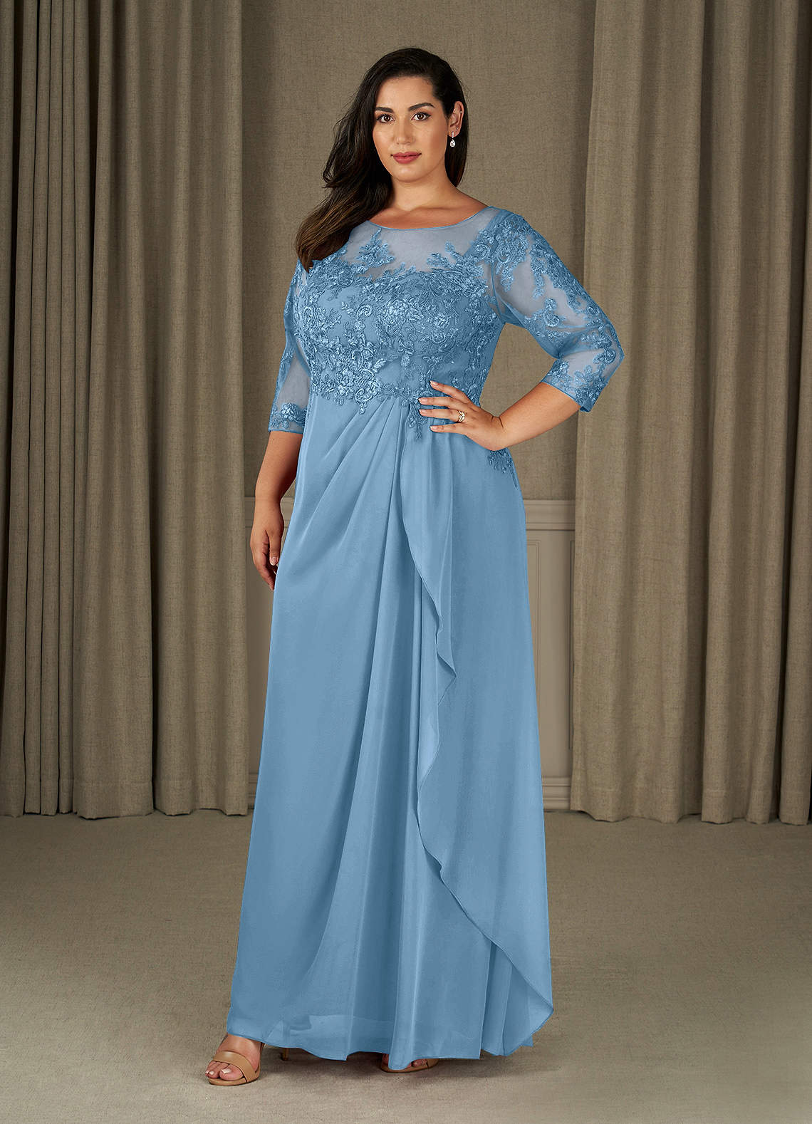 Azazie Calanthe Mother of the Bride Dresses Steel Blue A-Line Scoop Chiffon Dress image1