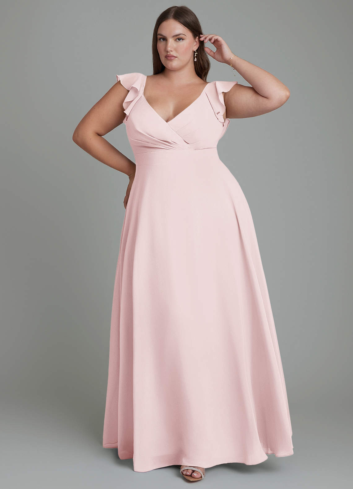 Azazie Leilani Abiti da Damigella Abito A-Line in Chiffon Plissettato Rosa Rossore image1