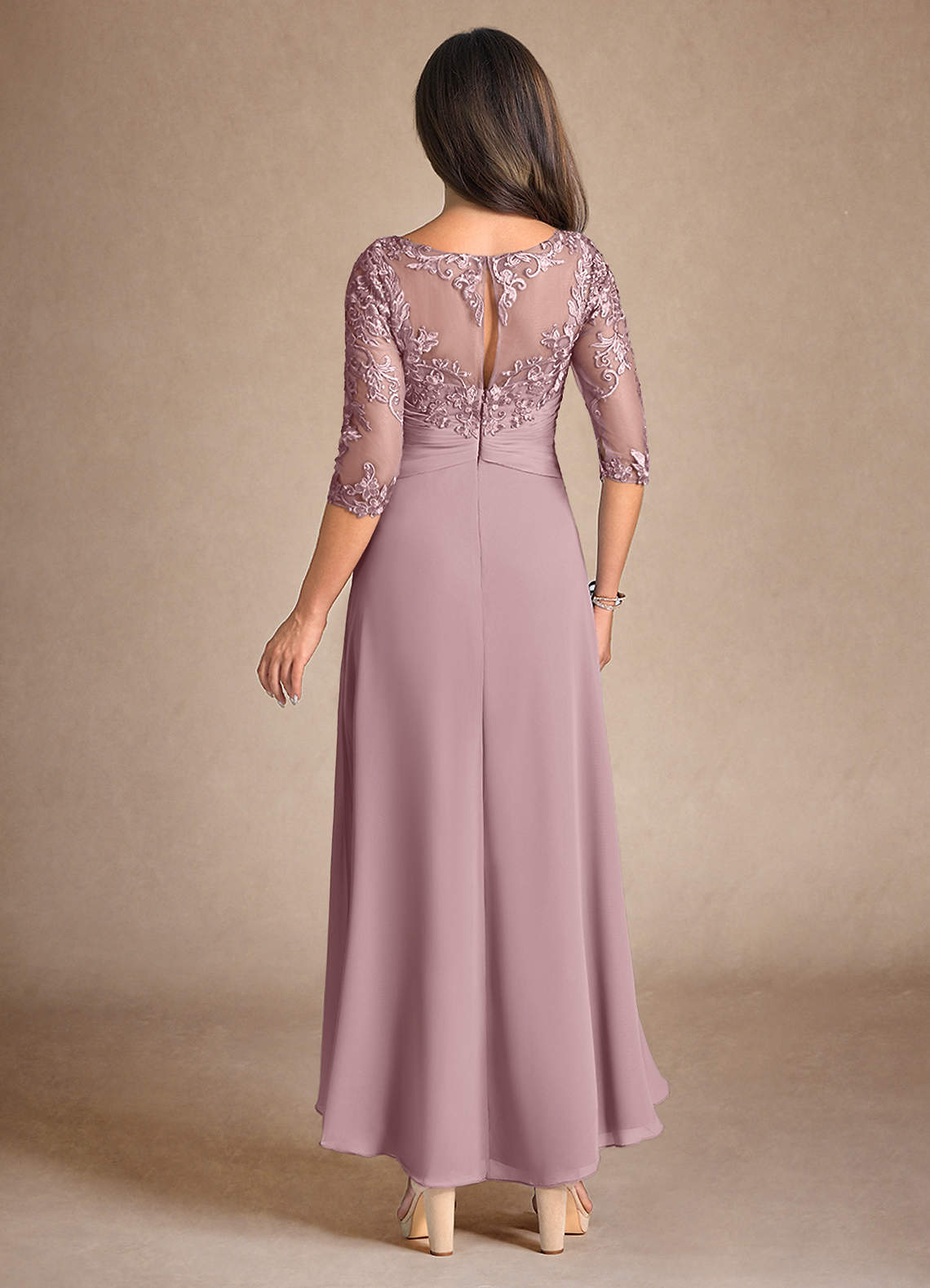Azazie Marietta Mother of the Bride Dresses Dusty Rose A-Line Lace Dress image2
