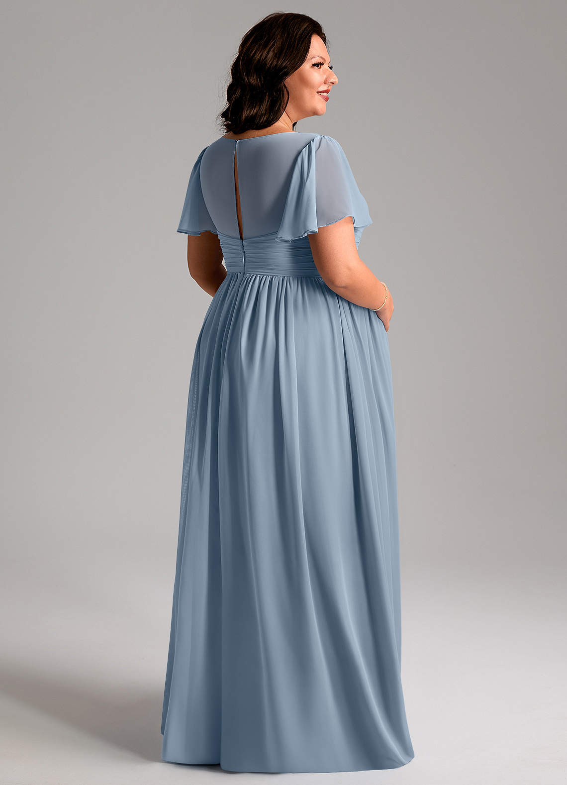 Azazie Verna Vestidos de dama de honra para maternidade Vestido Linha A Ruched Comprimento do chão Chiffon image7