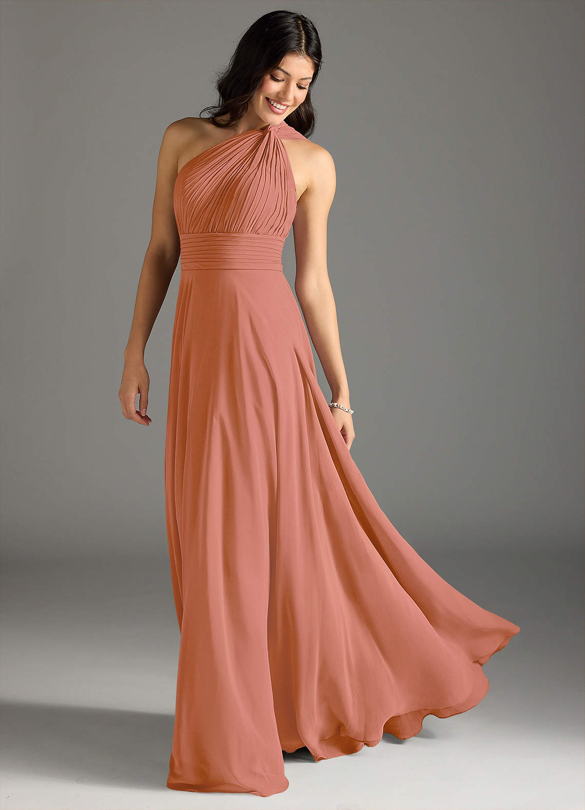 Azazie Charlize Bridesmaid Dresses MAI TAI A-Line One Shoulder Chiffon Dress image1