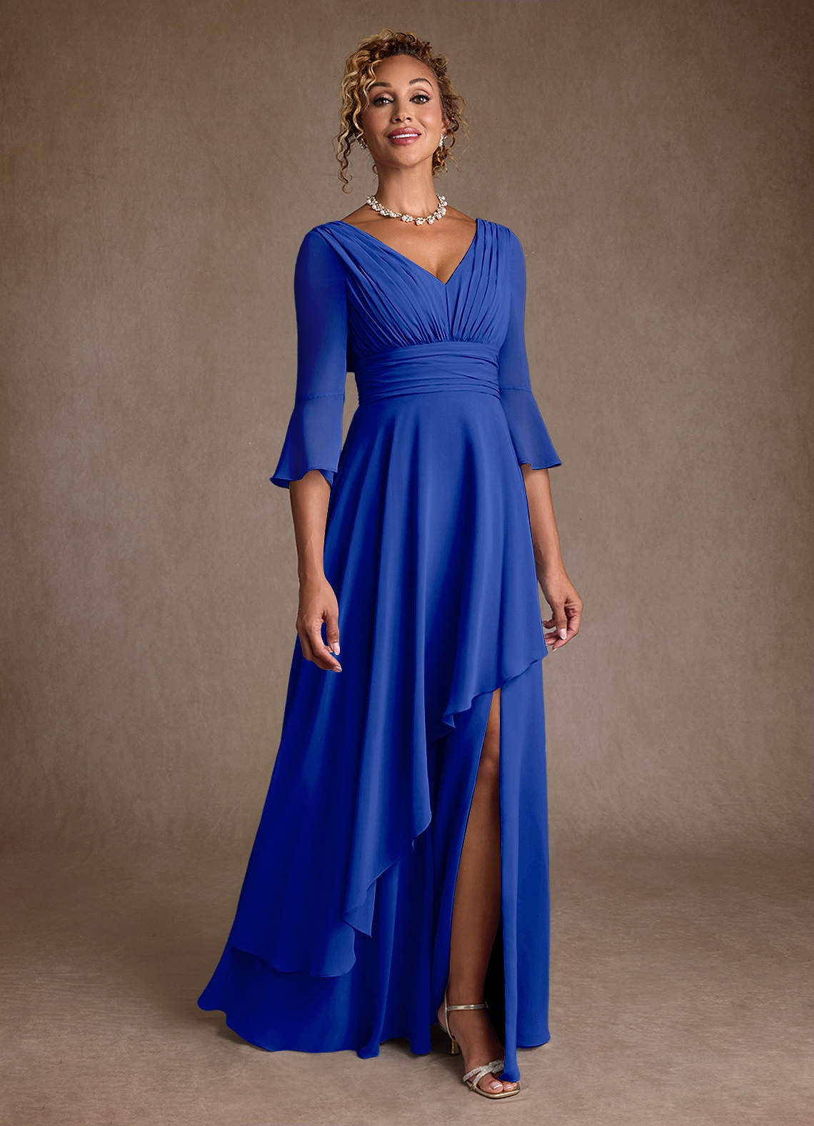 Azazie Eire vestidos de madre de la novia Vestido de Azul Real de Gasa de Corte en A con Plisado image1