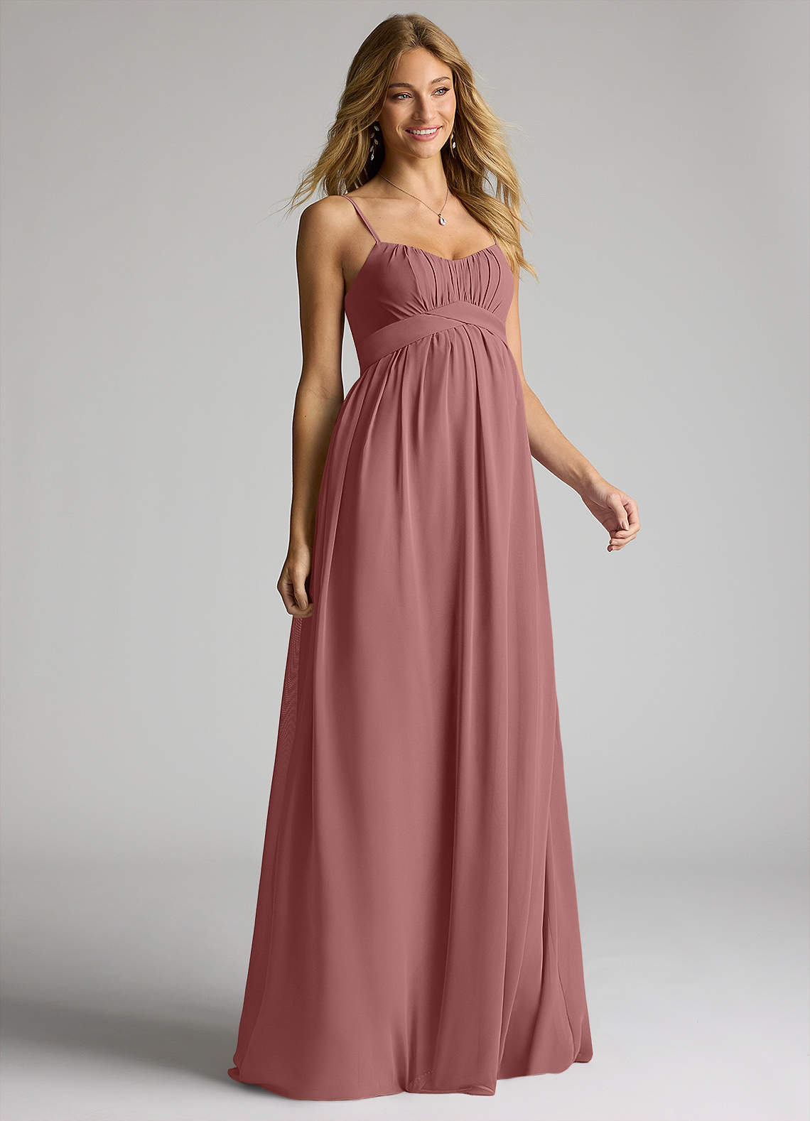 Azazie Llana Maternity Bridesmaid Dresses A-Line Chiffon Floor-Length Dress image1