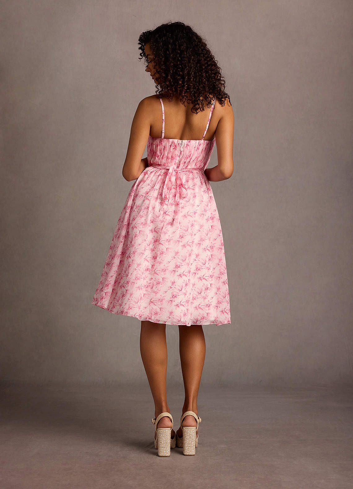 Pink floral pleated dress best sale