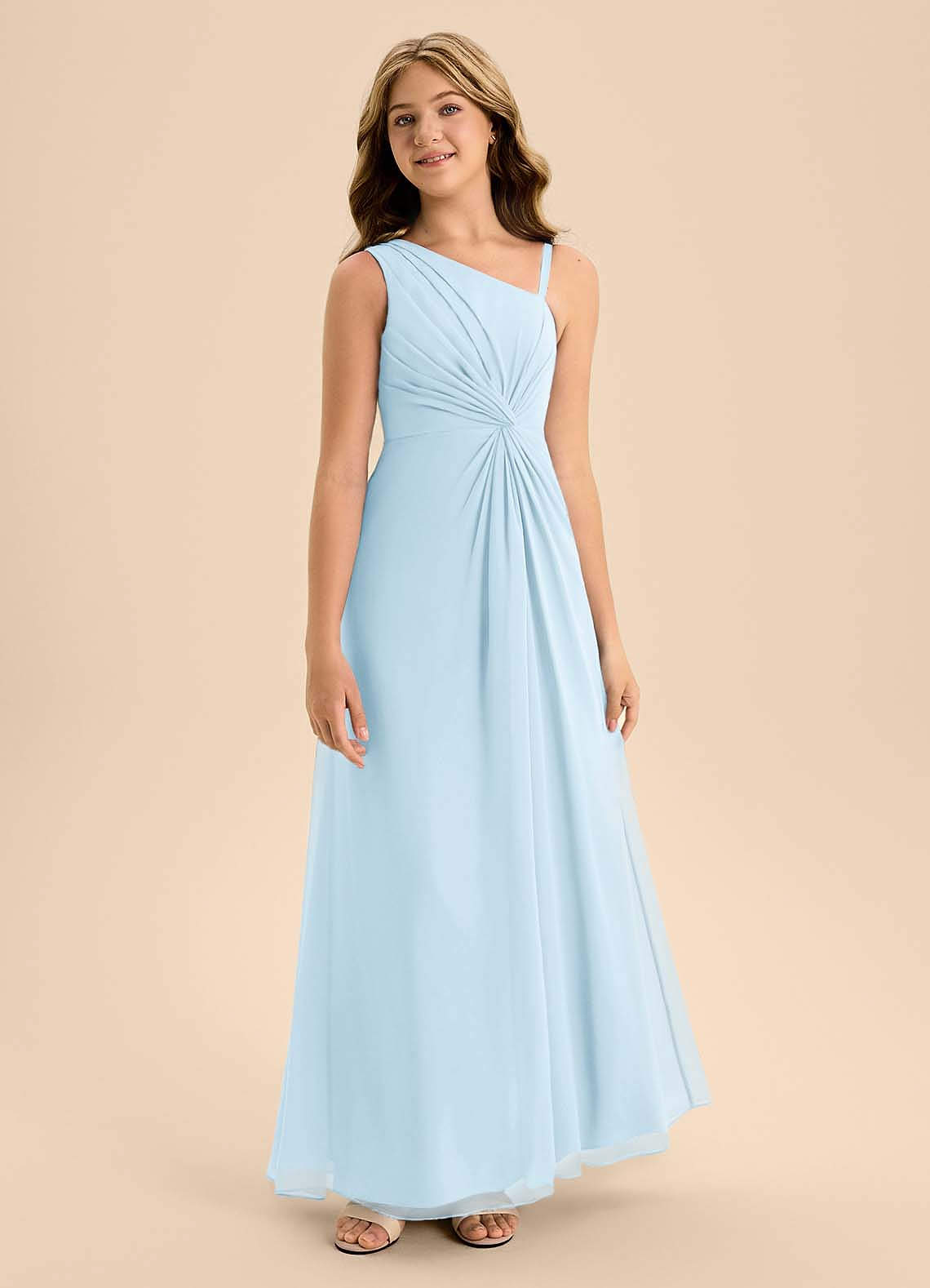 Azazie Brooke Junior Sky Blue A-Line Side Slit Chiffon Dress image4