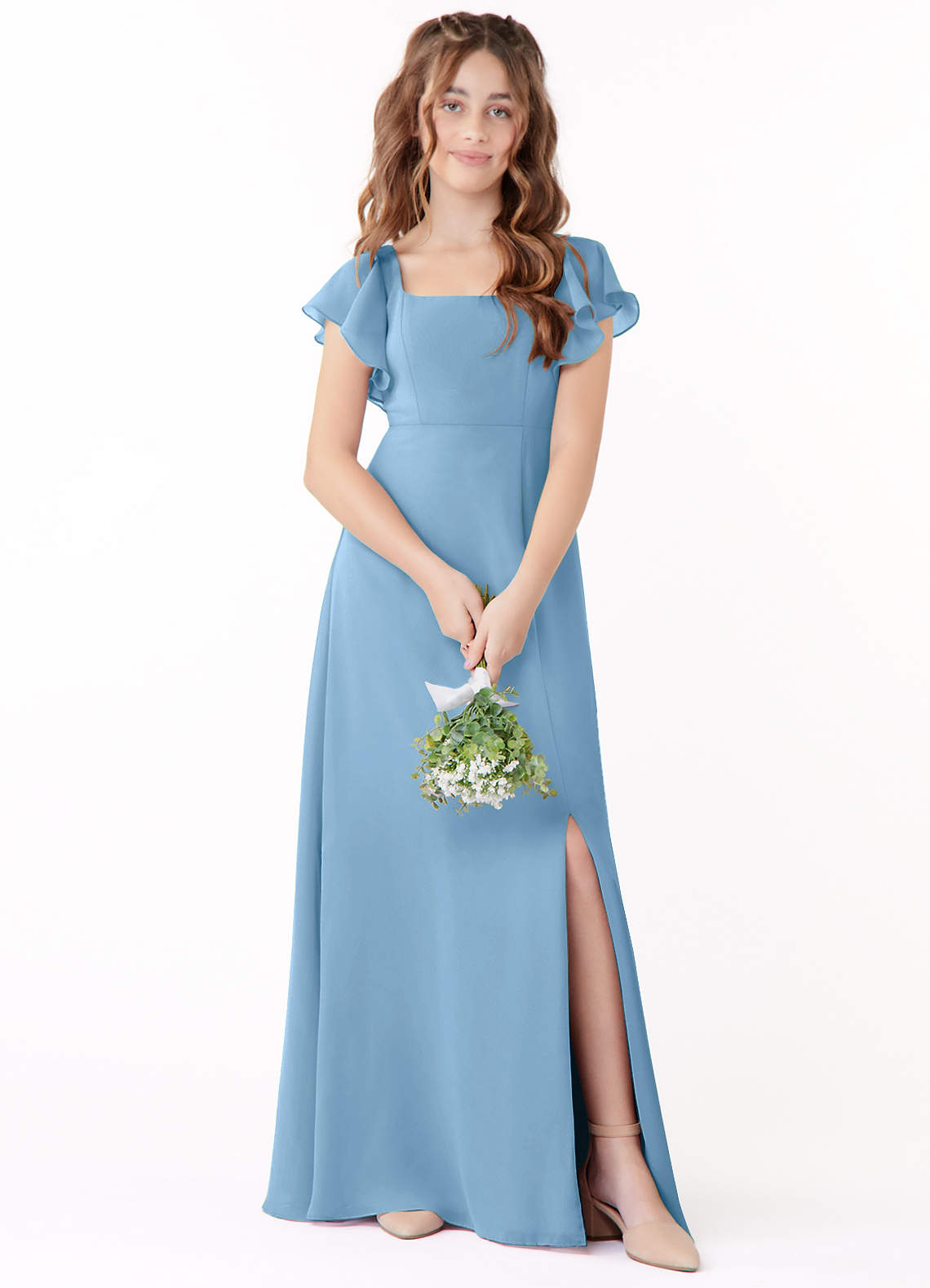 steel blue junior bridesmaid dresses Azazie Barbara Junior Bridesmaid Dress in Steel Blue