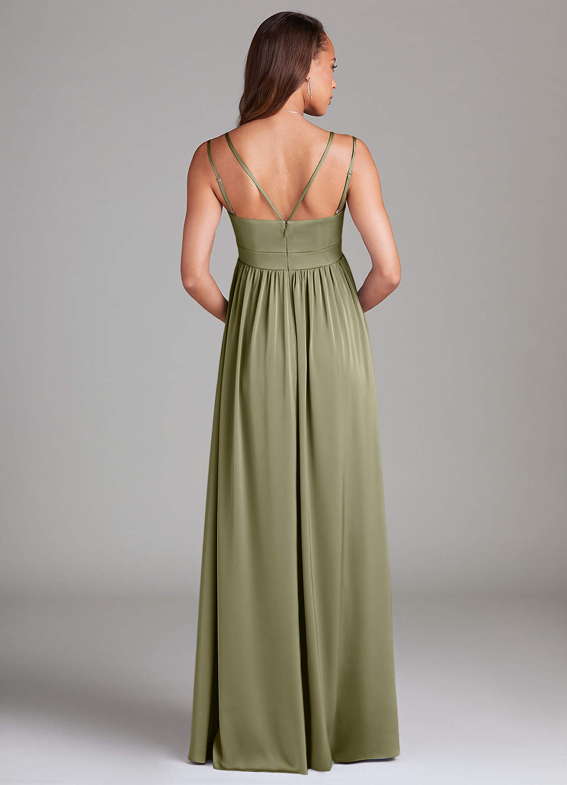 Azazie Emree Äitiys morsiusneito mekot A-linja taskuilla Joustava satiini Lattian pituus Pukeutua image1