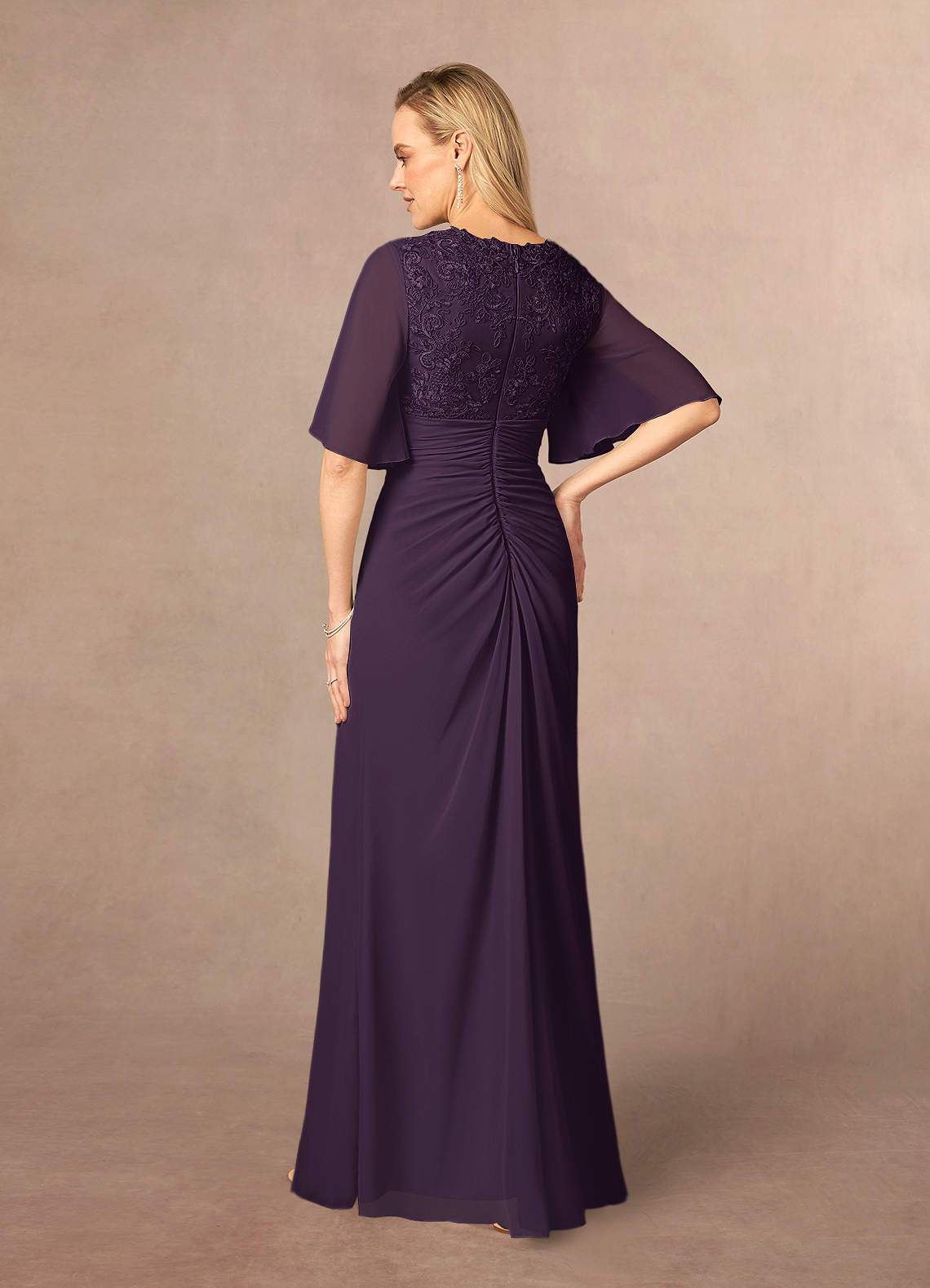 Azazie Carson Plum A-Line V-Neck Lace Chiffon Dress | Azazie