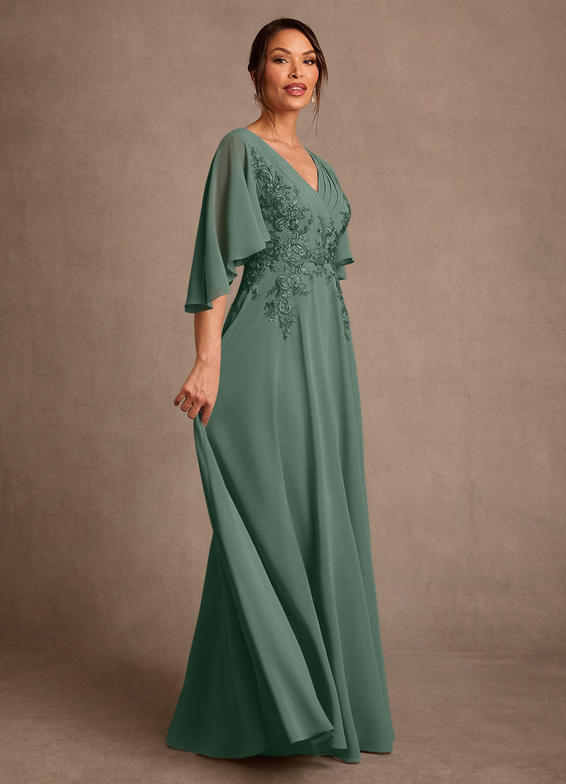 Azazie Tilda Mother of the Bride Dresses Eucalyptus A-Line Lace Chiffon Dress image2