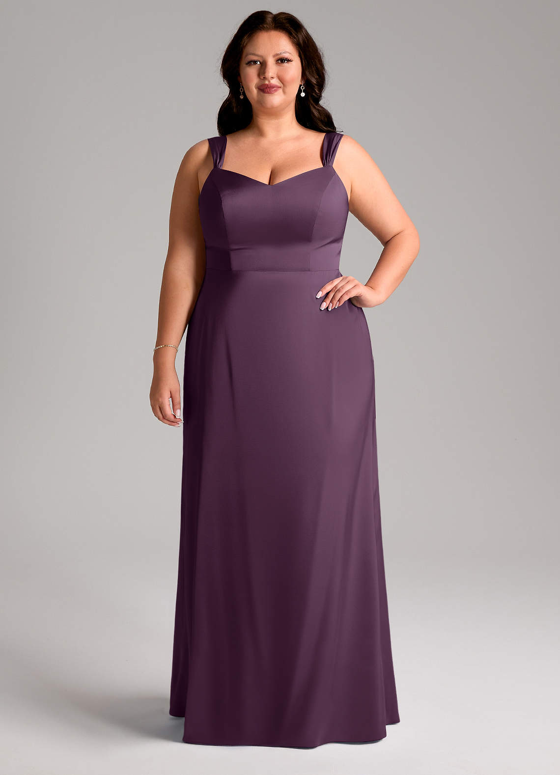 Azazie Denice Plum Stretch Satin Bridesmaid Dresses | Azazie