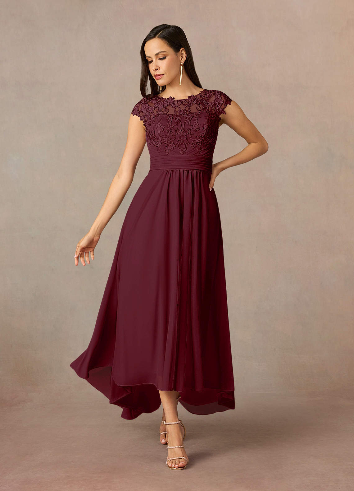 Azazie Amara Cabernet A-Line Lace Dress Ready to Ship | Azazie
