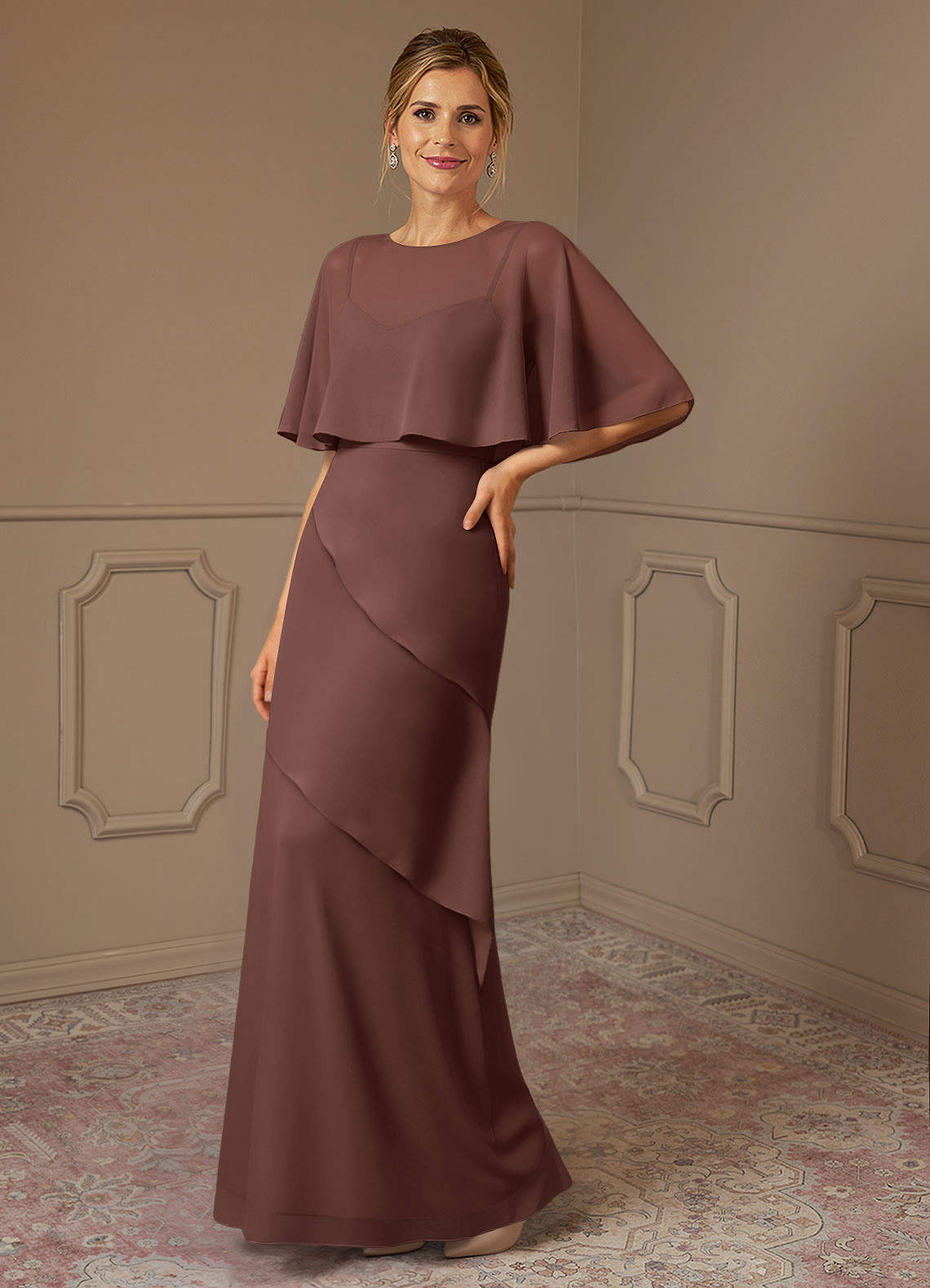 Azazie Bowie Vestidos para mãe da noiva Vestido Café Expresso de Chiffon de Linha A image1