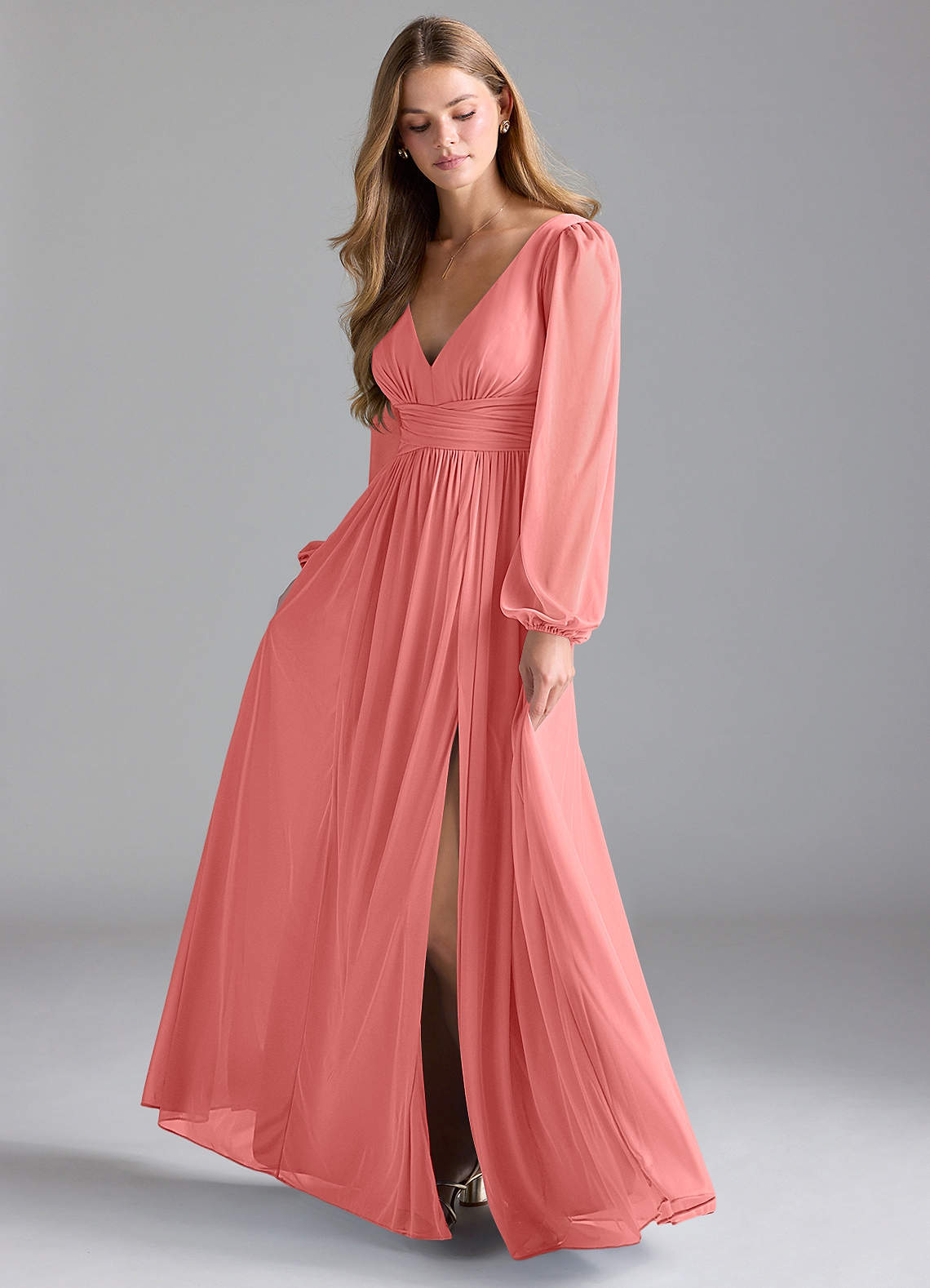 Azazie Norah Robes de demoiselle d'honneur Robe Trapèze en Maille Corail image1