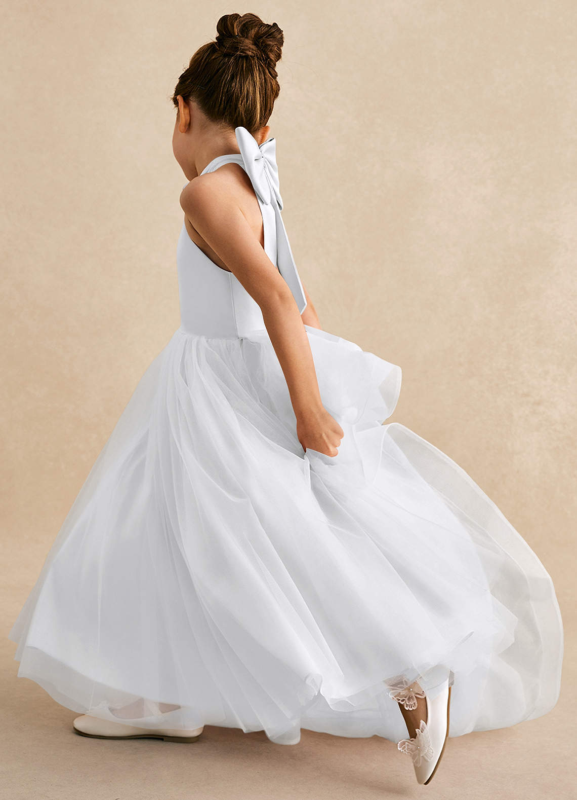 Azazie Bev Flower Girl Dresses White A-Line Convertible Tulle Dress image6
