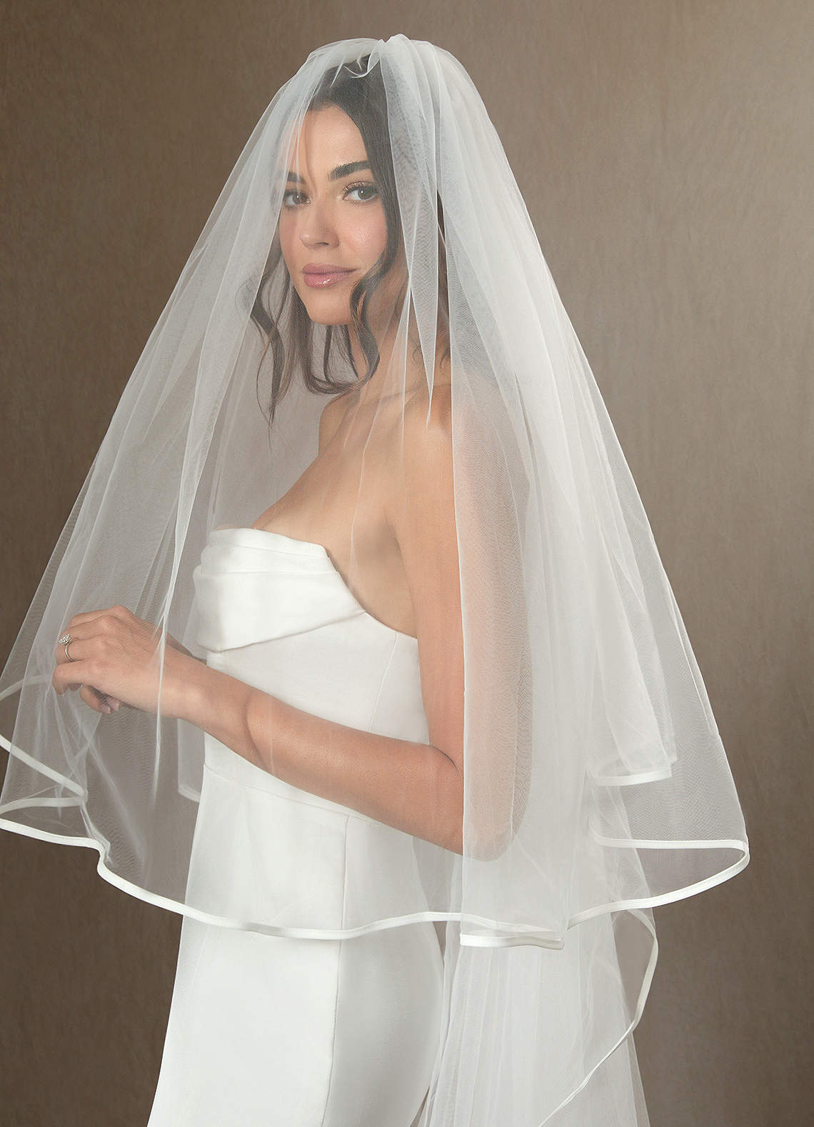 front Bordered Hem Cathedral Length Blusher Veil