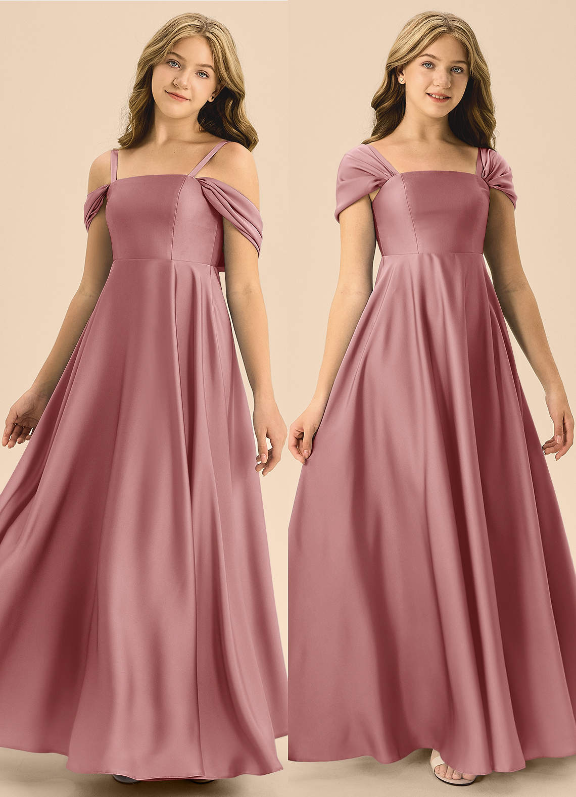 Azazie Rowena Junior Dusty Rose A-Line Bow Stretch Satin Dress image1