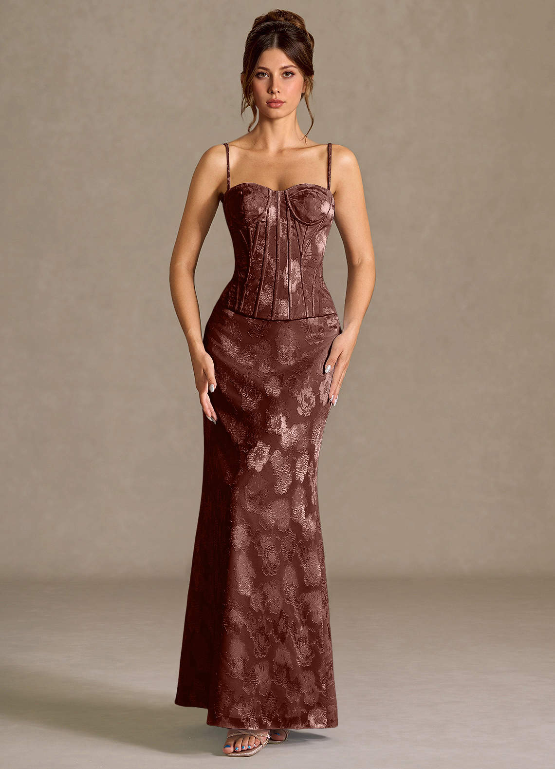 Mireya Mocha Coco Corset Two-Piece Prom Dress Prom and Homecoming