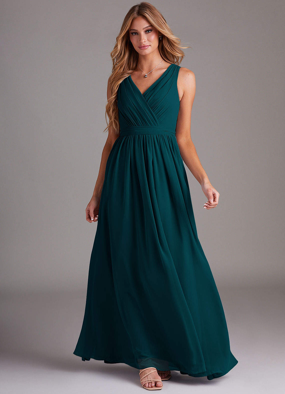 Azazie Kingsley Bridesmaid Dresses Pine A-Line Lace Chiffon Dress image2