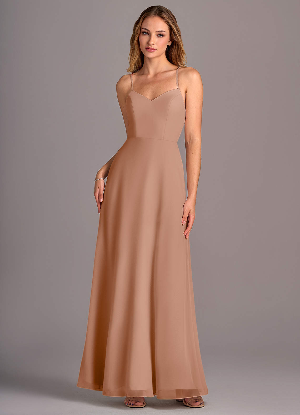 Azazie Mei Brautjungfernkleider A-Linie Chiffon Kleid Champagner Rosa image1