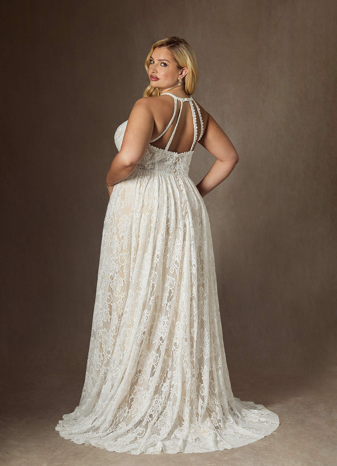 Azazie August Wedding Dresses Diamond White Champagne A-Line Lace Dress image8