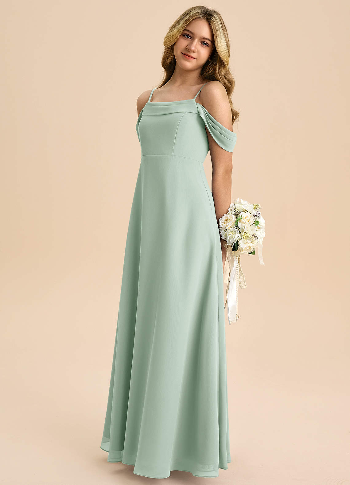 Azazie Anselie Junior Klä av A-Line i Chiffong Av axeln image4