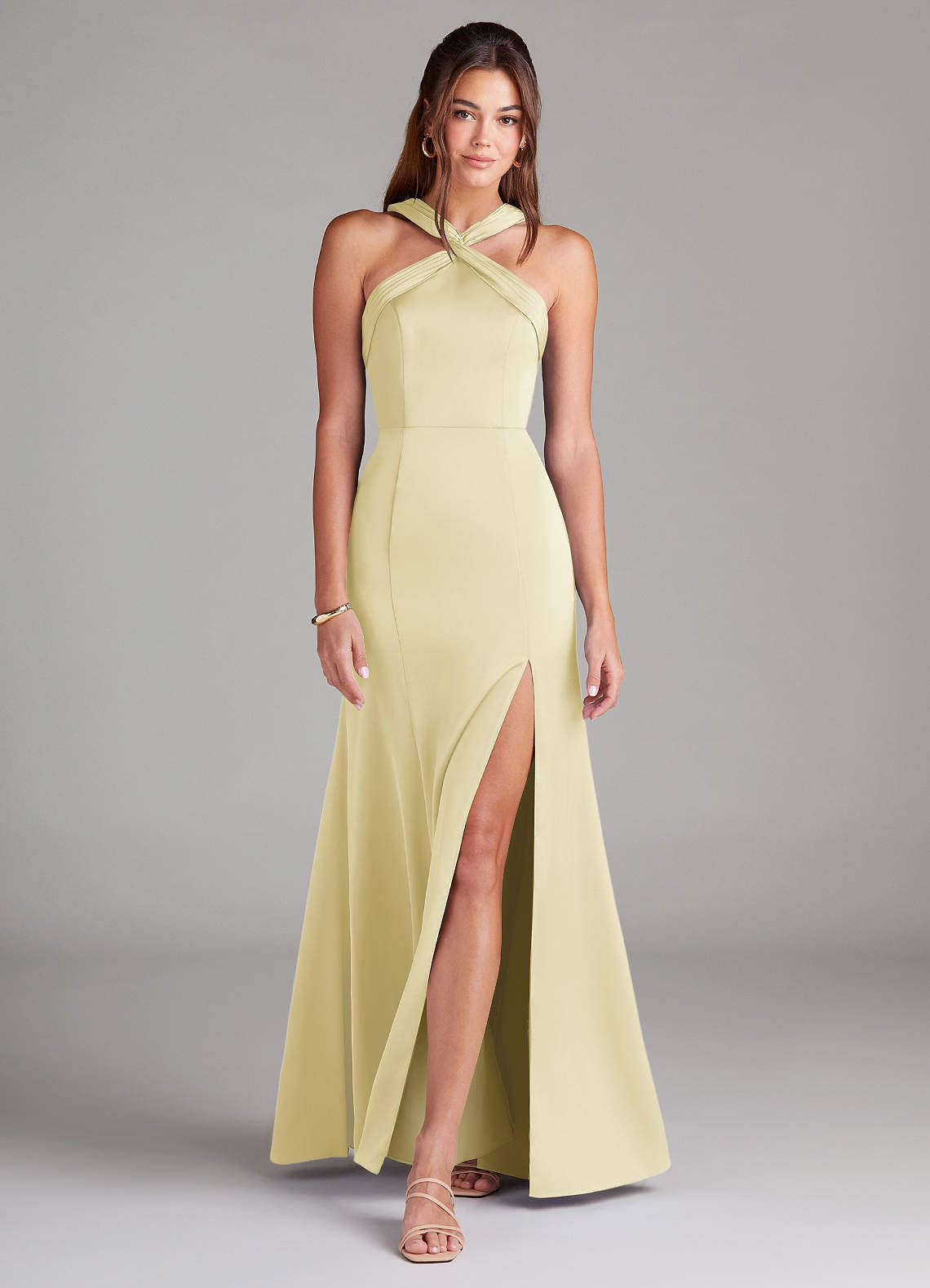 Azazie Rue Vestidos de damas de honor Vestido de Sorbete De Limón de Satén Elástico de Corte Sirena con Plisado image2